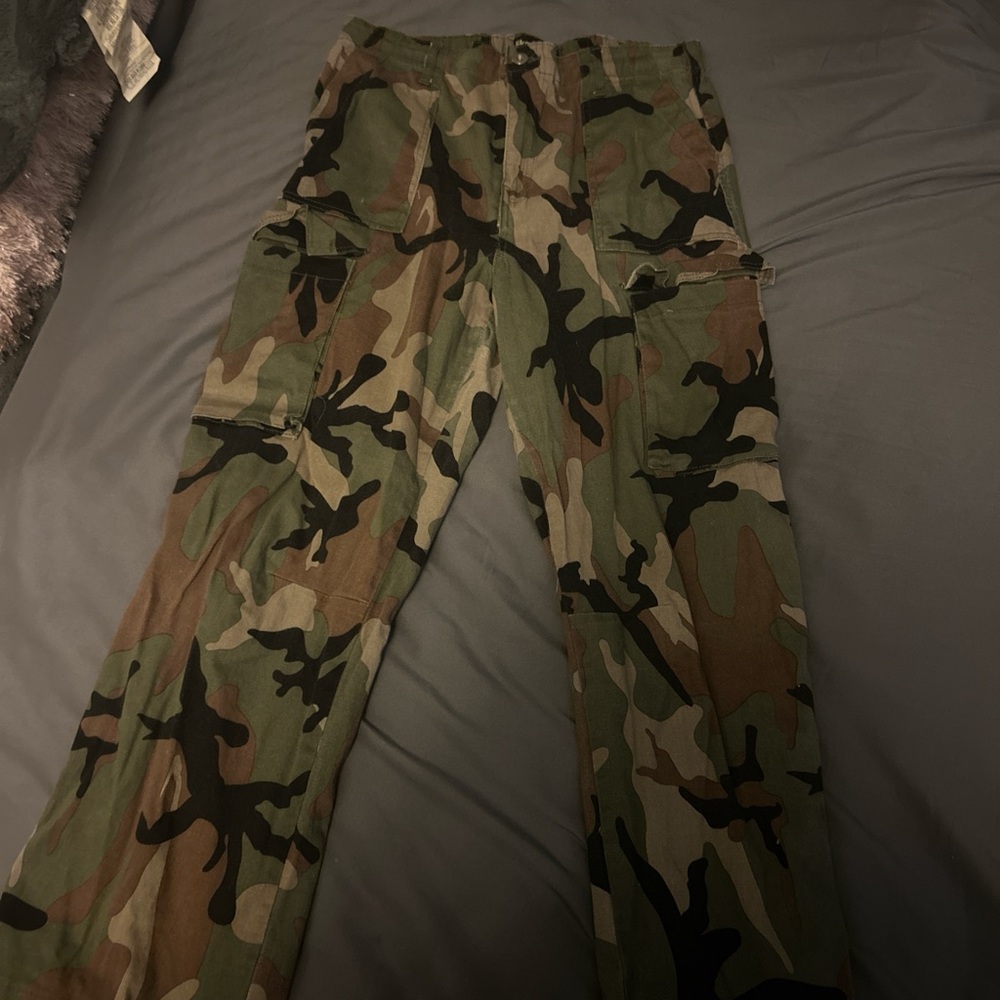 Green and khaki camo cargo pants